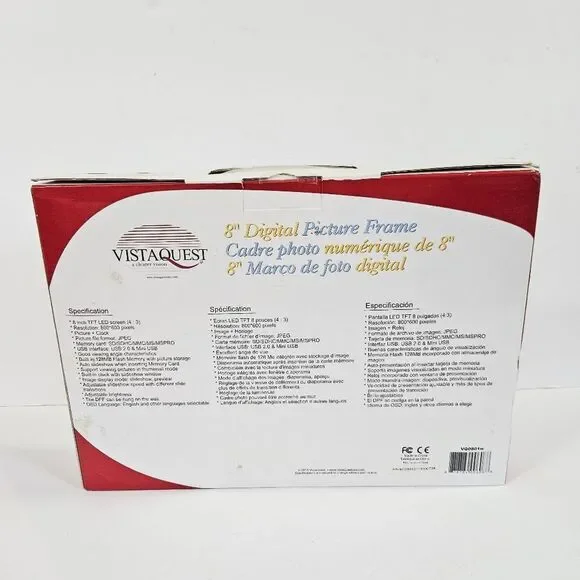 NIB VistaQuest VQ0801W 8" Remote Control Digital Picture Frame Black In Box - Picture 6 of 9